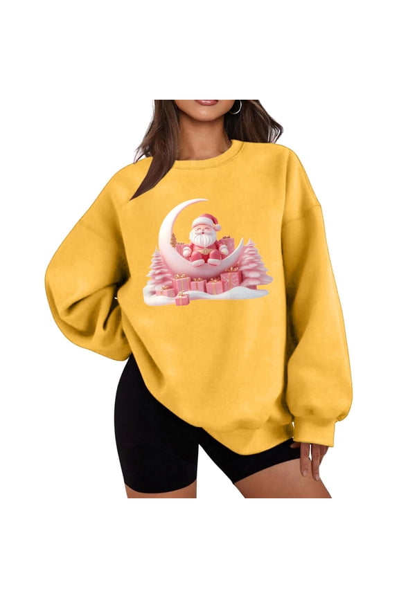 Christmas Womens Sweatshirt Oversized Santa Claus Plush Shirt Crew Neck Long Sleeve Pullover Loose Tops