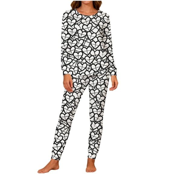 Lorytime Couples Matching Pajamas Valentine Heart Long Sleeve Pullover with Pockets and Trousers Women Loungewear