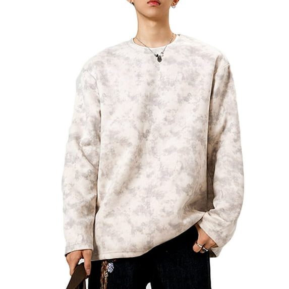 Lorytime Crew Neck Sweatshirt for Mens Color Block Fleece Athletic Pullover Long Sleeve Tops Loose Outerwear Beige L