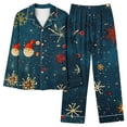 thumbnail image 1 of Lorytime Cute Christmas Pjs Sets for Women Snowflakes Long Sleeved Collared Tops Elastic Waist Pants Holiday Loungewear, 1 of 4