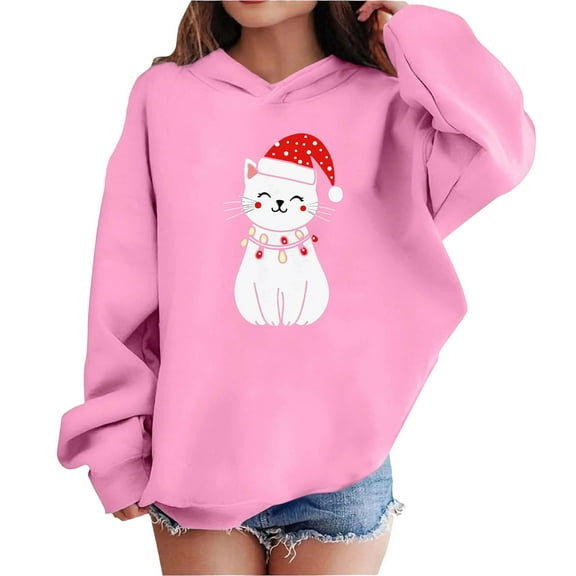 Lorytime Cute Hoodies for Teen Girls Oversized Boys Christmas Printed Sweatshirt Long Sleeve Pullover Drop Shoulder Tops