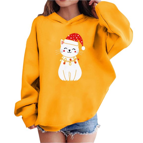 Lorytime Cute Hoodies for Teen Girls Oversized Boys Christmas Printed Sweatshirt Long Sleeve Pullover Drop Shoulder Tops