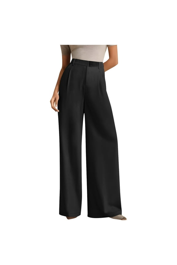 Dress Pants Women Straight Leg Button Work Pants High Waisted Trousers with Pockets Casual Clothes Black 2XL