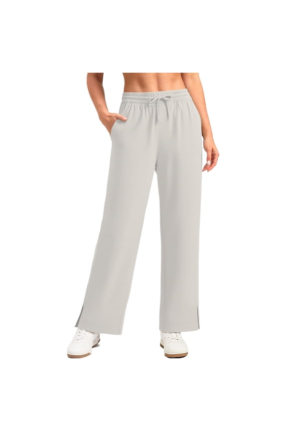 Dress Pants Women Straight Leg Elastic Waist Trousers Drawstring Split UPF 50+ Pants with Pockets Work Clothes