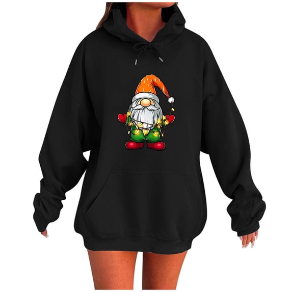 Lorytime Fall Hoodies for Women Christmas Santa Claus Print Sweatshirt Long Sleeve Pullover with Pocket Tops for Holiday