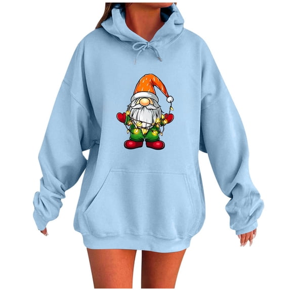Lorytime Fall Hoodies for Women Christmas Santa Claus Print Sweatshirt Long Sleeve Pullover with Pocket Tops for Holiday