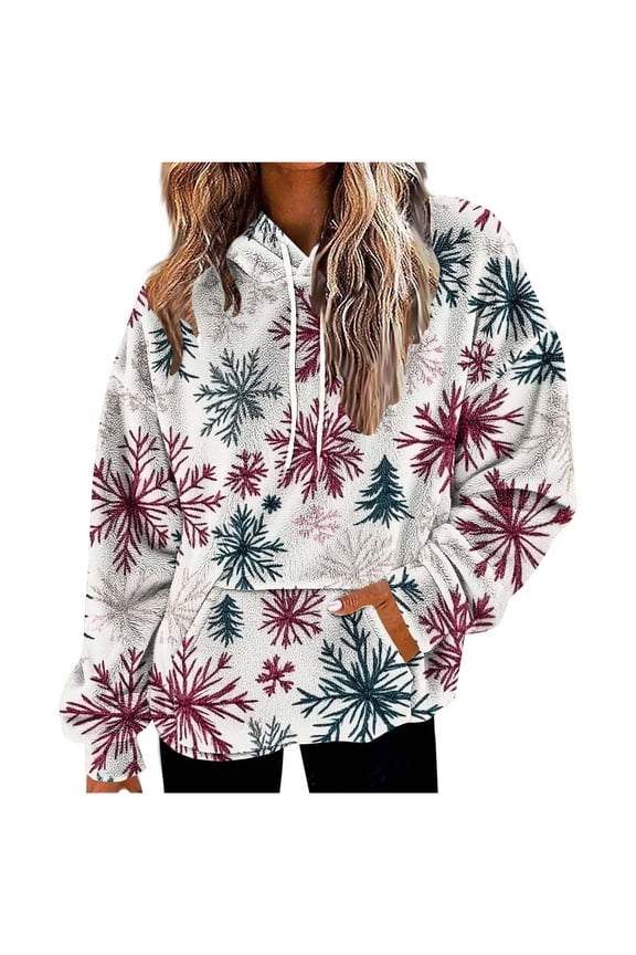 Fleece Hoodies for Women Christmas Snowman Sweatshirt Long Sleeve Pullover with Pocket Drop Shoulder Loose Tops