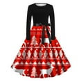 thumbnail image 1 of Lorytime Formal a Line Dresses for Women Christmas Reindeer Crew Neck Elegant Dress Long Sleeve Party Dresses with Belt, 1 of 3