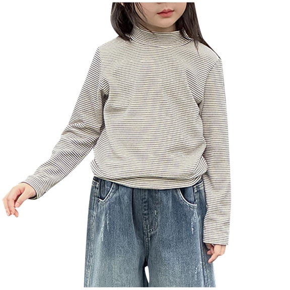 Lorytime Girls Sweater Long Sleeve Kids Stripes Fleece Pullover Mock Neck Tops Soild Winter Knitwear 4-5 Years
