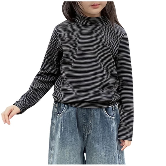 Lorytime Girls Sweater Long Sleeve Kids Stripes Fleece Pullover Mock Neck Tops Soild Winter Knitwear 4-5 Years
