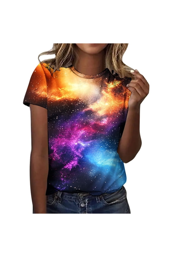 Graphic T Shirts for Women Short Sleeve Shirt Crew Neck Trendy Summer Tee Celestial Loose Basic Clothes