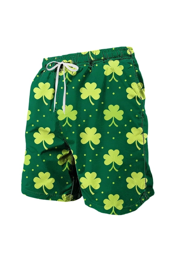 Green Men's Swim Trunks St. Patrick's Day Patterns Swimwear Drawstring Board Short Elastic Waist Beach Shorts
