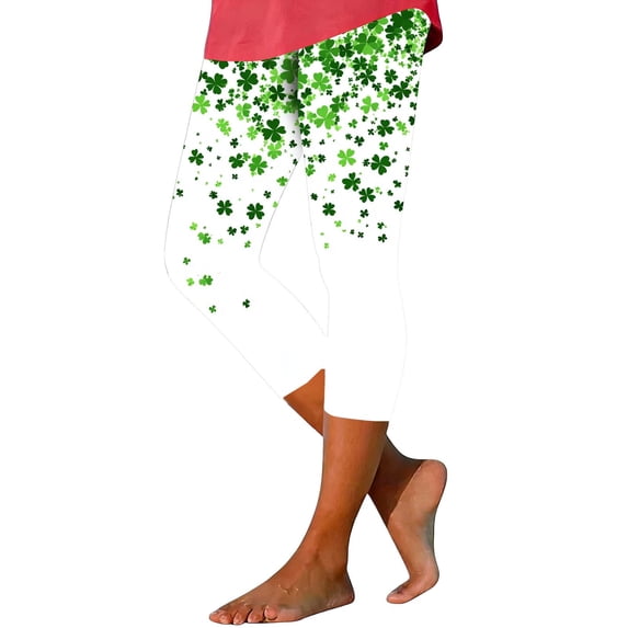 Lorytime Green Yoga Pants for Women Capri St. Patrick's Day Stripe Trousers Hoilday Tights Pants Running Clothes