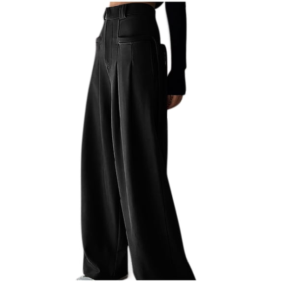 Lorytime High Waisted Wide Leg Pants for Women Zipper Pants Summer Trousers Soild with Pockets Beach Clothes Black M