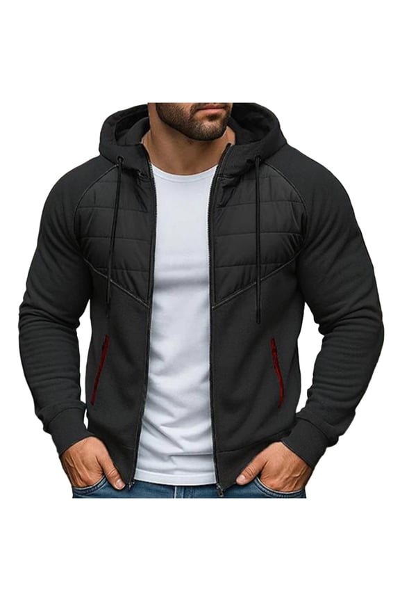 Hooded Sweatshirt Men Zippered Solid Cardigan Hoodies Long Sleeve Drawstring Tops Outerwear Black 2XL