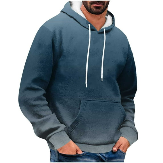 Lorytime Hoodies for Men Graphic Color Block Sweatshirt Long Sleeve Drawstring Pullover with Pocket Oversized Tops Blue