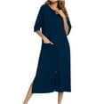thumbnail image 1 of Lorytime House Dresses for Women Zipper Long Raglan Sleeve 3/4 Sleeve Nightgowns Crewneck Solid Nightshirts Sleepdress with Pockets Nightdress Soft Lounge Pajamas Dress Blue L, 1 of 7