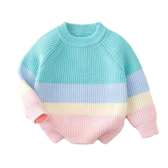 Lorytime Kid Crew Neck Sweaters Girl Boy Stripes Cute Pullover Long Sleeve Tops Color Block Spring Knitwear 3-4 Years