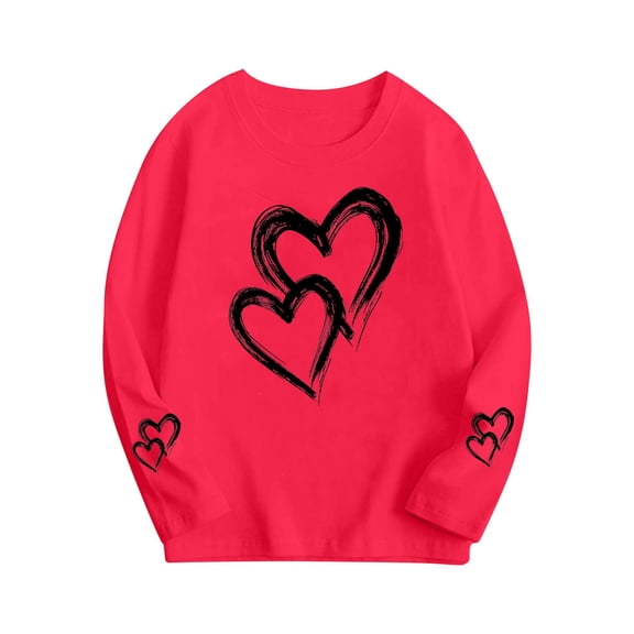 Lorytime Kid Girls Sweatshirt with Hearts Kid Long Sleeve Crewneck Tops Valentine's Day Pullover Fashionable Outerwear