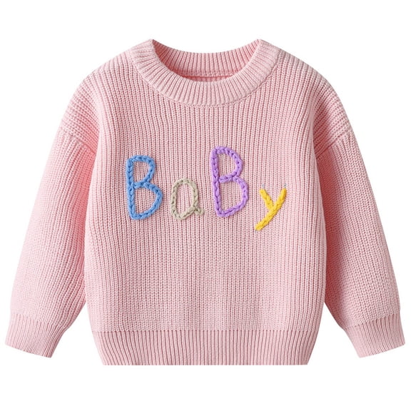 Lorytime Kids Crew Neck Sweater Cotton Baby Letter Knitted Pullover Long Sleeve Tops Soild Winter Knitwear 73