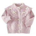 thumbnail image 1 of Lorytime Kids Girls Button Down Cardigan Lace Ruffle Collar Bow Knitted Sweater Long Sleeve Tops Soild Knitwear 5 Years, 1 of 9