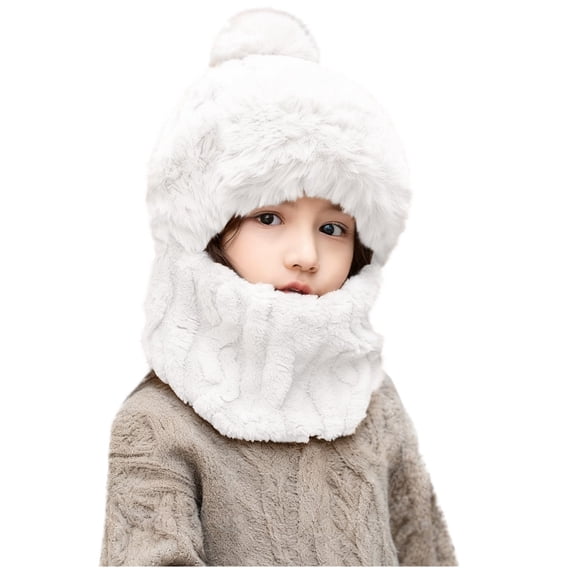 Lorytime Kids Winter Hat with Attached Scarf Cute Thermal Scarf Fleece Lined Hat Double Layer Hat Pull Over 3-6 Years