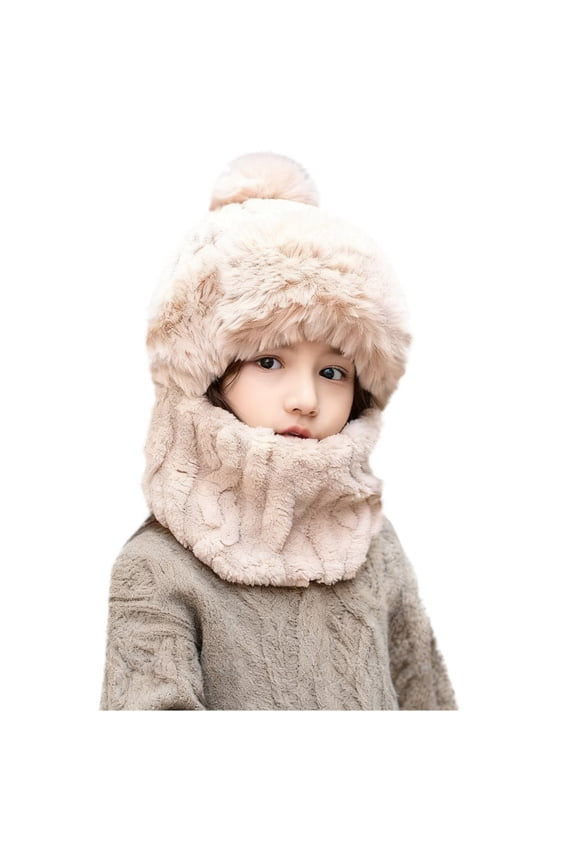 Kids Winter Hat with Attached Scarf Cute Thermal Scarf Fleece Lined Hat Double Layer Hat Pull Over 3-6 Years