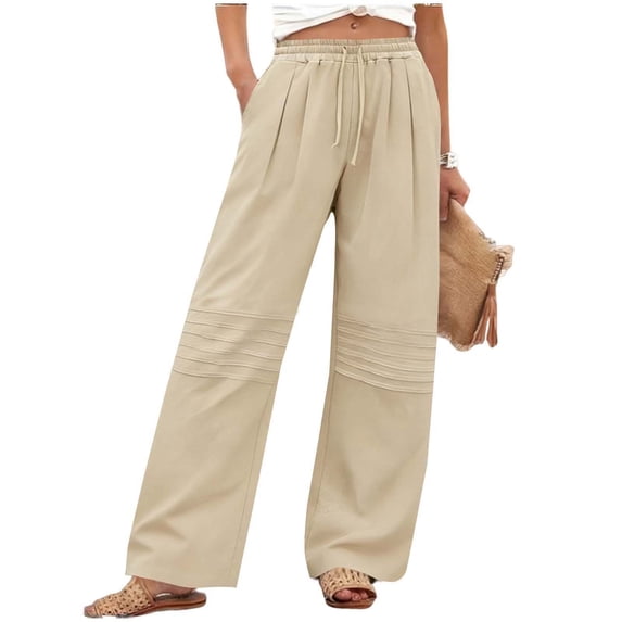 Lorytime Linen Pants for Women Beach Elastic Waist Straight Leg Pants Casual Trousers with Pockets Summer Outfits 3XL