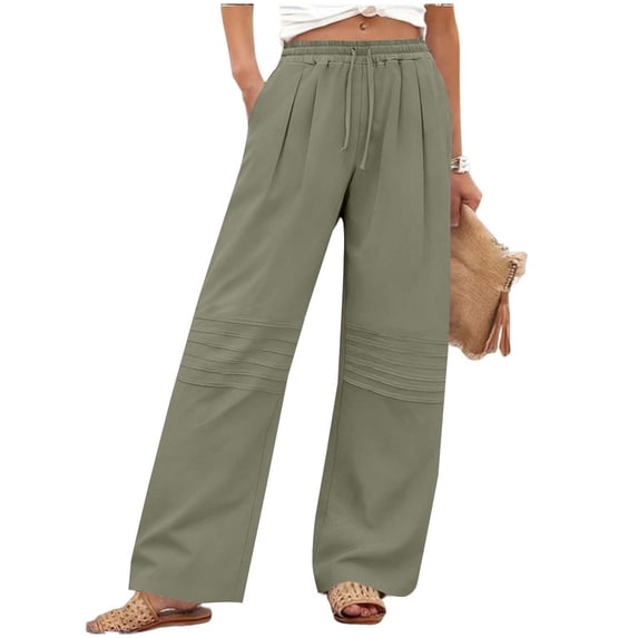 Lorytime Linen Pants for Women Beach Elastic Waist Straight Leg Pants Casual Trousers with Pockets Summer Outfits 3XL