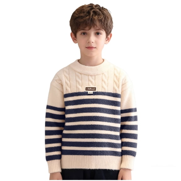 Lorytime Long Sleeve Sweaters for Teen Boys Stripes Knitted Pullover Crewneck Tops Color Block Winter Knitwear