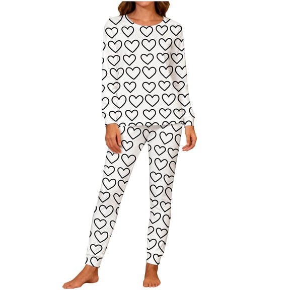 Lorytime Matching Pjs for Couples Valentine Heart Crewneck Womens Pullover with Pockets and Trousers Causal Loungewear