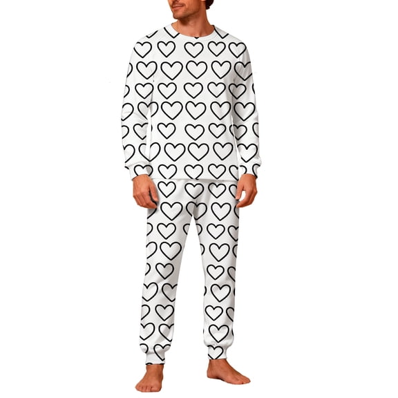 Lorytime Matching Valentine Pajamas for Couples Heart Crewneck Long Sleeve Tops with Pockets and Pants Mens Homewear