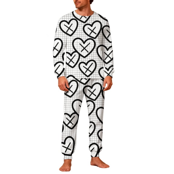 Lorytime Matching Valentine Pajamas for Couples Valentines Heart Plaid Crewneck Long Sleeve Top and Bottom Men Sleepwear