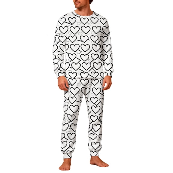 Lorytime Matching Valentine S Day Pajamas for Couples Heart Long Sleeve Pullover and Trousers with Pockets Men Loungewear