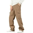 thumbnail image 1 of Lorytime Men Cargo Pants with Back Pockets Straight Leg Pants Soild Button Zipper Full Length Athletic Trousers Outwear, 1 of 9