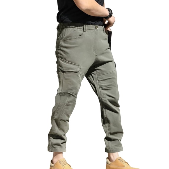 Lorytime Men Cargo Pants with Back Pockets Straight Leg Pants Soild Button Zipper Full Length Training Trousers Outfits