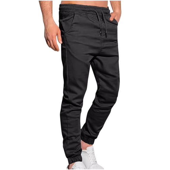 Lorytime Men Cargo Pants with Elastic Waist Drawstring Joggers Full Length Outdoors Trousers with Pockets Outwear
