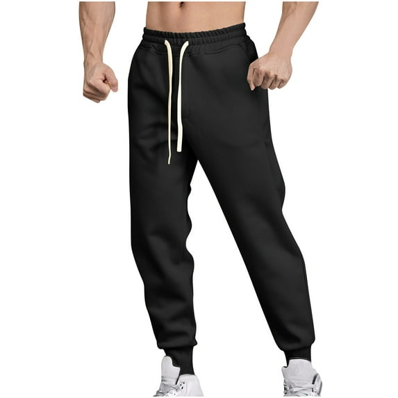 Lorytime Men Joggers with Pockets Fleece Elastic Waist Sweatpants Drawstring Full Length Pants Soild Casual Outwear