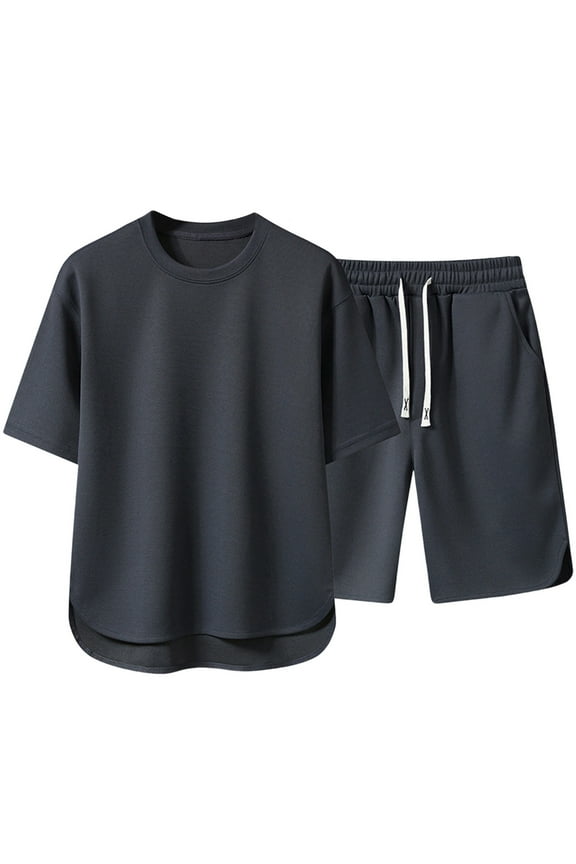 Men Short Sets Outfits Two Piece Plus Size Tracksuit Crew Neck Short Sleeve T-Shirts Beach Wear