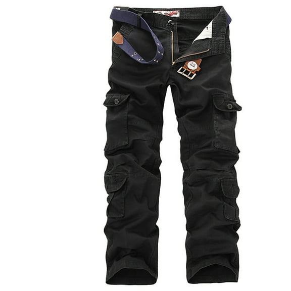 Lorytime Men's Cargo Pants with Zippers Straight Leg Trousers Soild Button Zipper Outdoors Pants Multi Pockets Outwear
