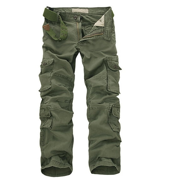 Lorytime Men's Cargo Pants with Zippers Straight Leg Trousers Soild Button Zipper Outdoors Pants Multi Pockets Outwear