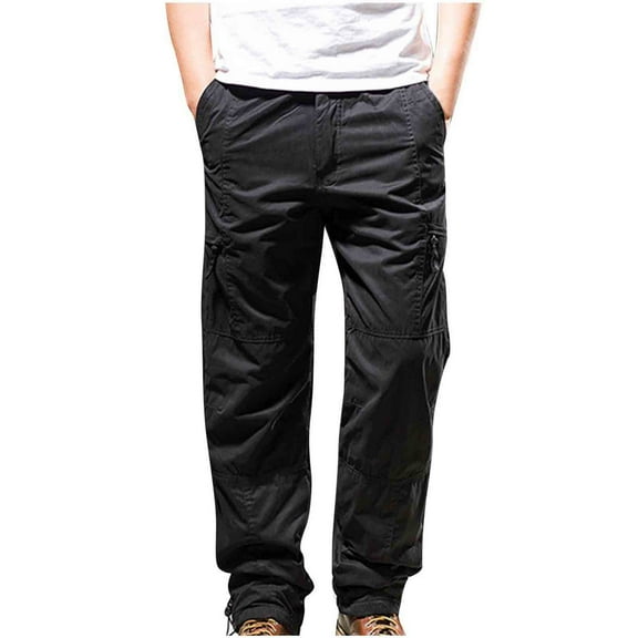 Lorytime Men's Cargo Sweatpants with Multi Pockets Cotton Elastic Straight Leg Pants Zipper Athletic Trousers Outwear