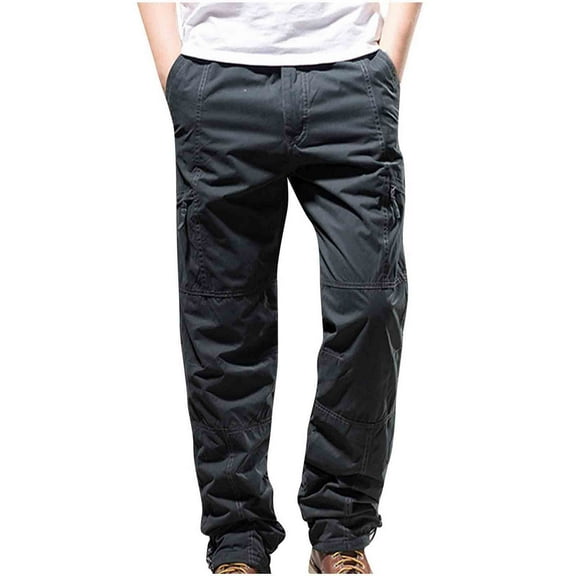 Lorytime Men's Cargo Sweatpants with Multi Pockets Cotton Elastic Straight Leg Pants Zipper Athletic Trousers Outwear