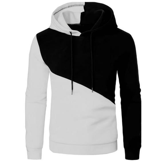 Lorytime Men's Hoodies Graphic Color Block Athletic Sweatshirt Long Sleeve Drawstring Pullover Loose Tops White XS