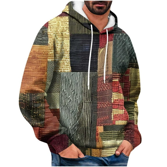 Lorytime Men's Hoodies Graphic Color Block Sweatshirt Long Sleeve Drawstring Pullover with Pocket Oversized Tops Multicolor