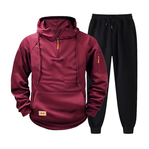 Lorytime Men's Hoodies Half Zip Solid Fleece Sweatshirt Long Sleeve Drawstring Raglan Pullover with Pocket Tops Red S