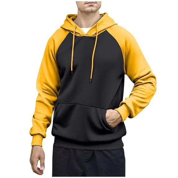 Lorytime Men's Hoodies Oversized Color Block Vintage Sweatshirt Long Sleeve Drawstring Raglan Pullover with Pocket Tops