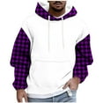 thumbnail image 1 of Lorytime Men's Hoodies Oversized Plaid Fleece Streetwear Sweatshirt Long Sleeve Drawstring Pullover with Pocket Tops Purple XL, 1 of 5