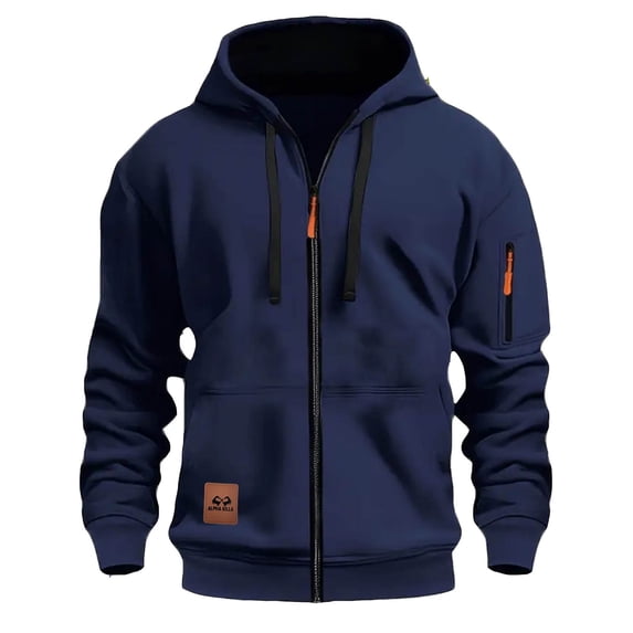 Lorytime Men's Hoodies with Zipper Solid Cardigan Sweatshirt Long Sleeve Drawstring Jacket with Pocket Tops Blue L
