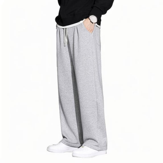 Lorytime Men's Sweatpants Drawstring Fleece Straight Leg Elastic Waist Pants Loose Full Length Trousers Warm Outwear